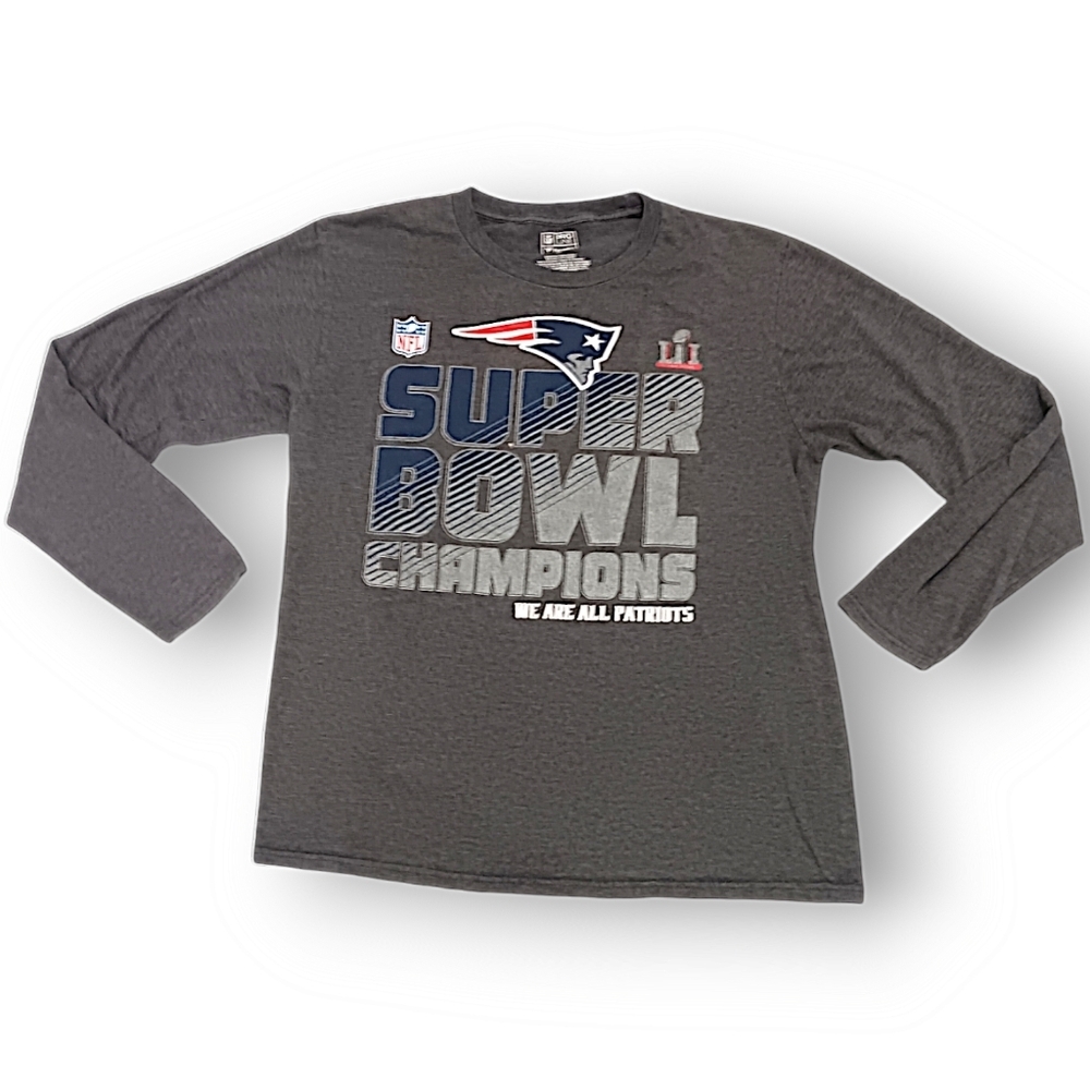 Fanatics NFL Mens Medium New England Patriots Gray Graphic Long Sleeve T-Shirt